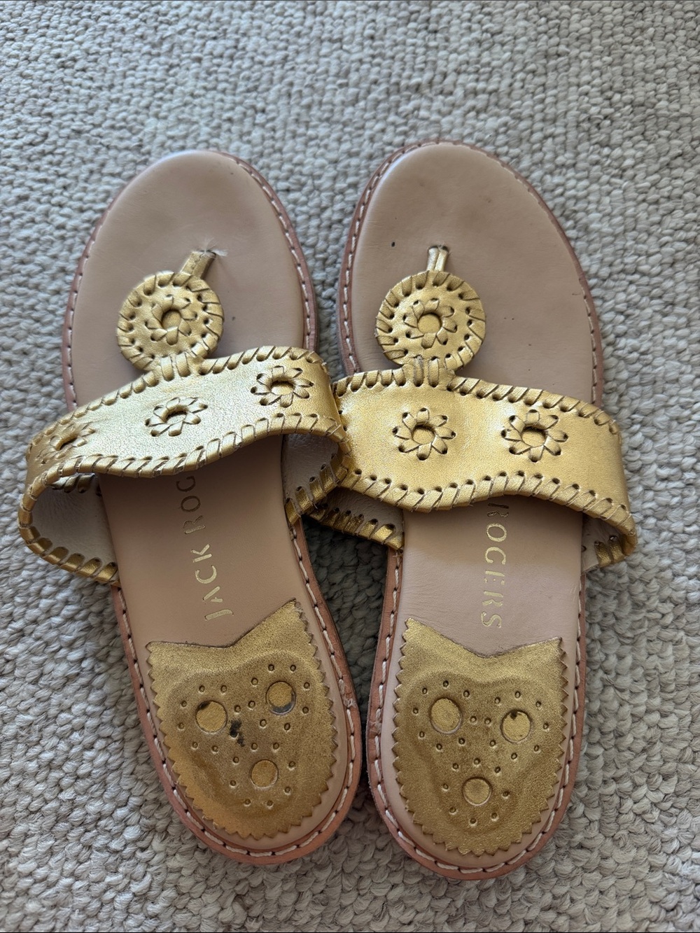 Jack Rogers Metallic Gold Leather Slide Sandals - Women's